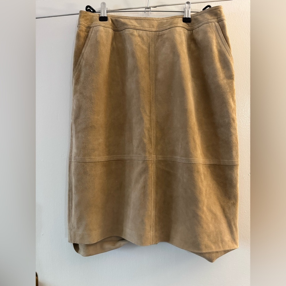 NWT Linda Allard for Ellen Tracy Beige Suede Leather Pencil Skirt Vintage